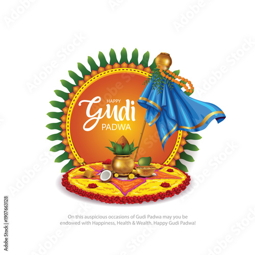 Happy Gudi Padwa with decorated background of celebration of India. abstract vector illustration design