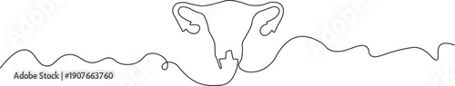 Female reproductive system uterus line art illustration with fallopian tubes and wavy line background