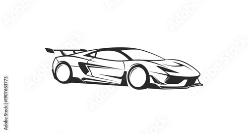 Black and White Sports Car Illustration.