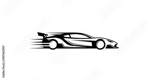 Black and White Sports Car Illustration.