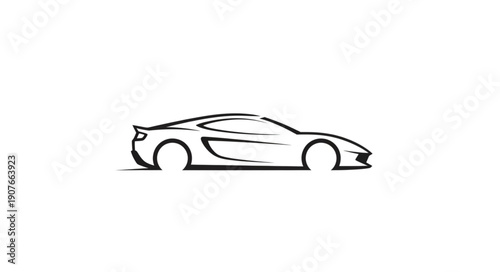 Black and White Sports Car Illustration.