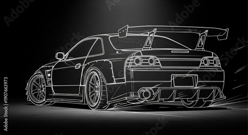 Black and White Car Illustration.