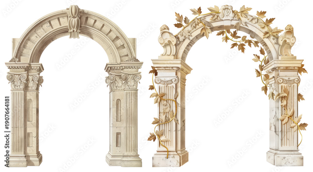 Fototapeta premium PNG Elegant classical architectural arches on transparent background