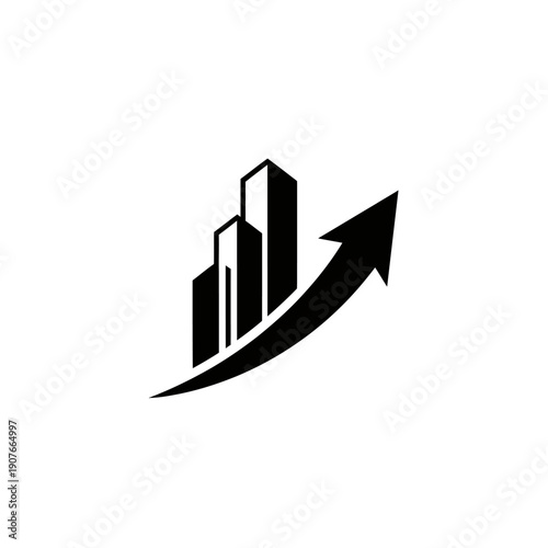 Business Growth Chart Icon with Upward Arrow Showing Progress and Success