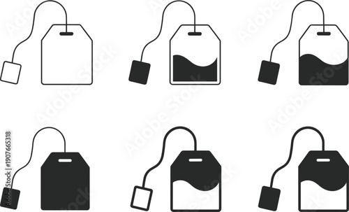 Tea Bag Infusion Stages Outline and Solid Icons vector