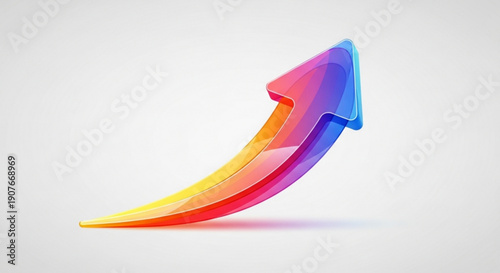 Vibrant multicolor arrow symbol rising upward indicating growth and progress on gray background