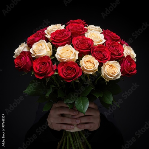 Luxurious bouquet of vibrant red and delicate cream roses forming a stunning arrangement for weddings, events, or thoughtful home decor, delicate, nature, decoration