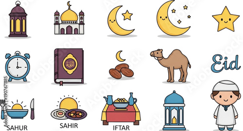 Set Ikon Vector Ramadan & Eid Cute Flat Illustration