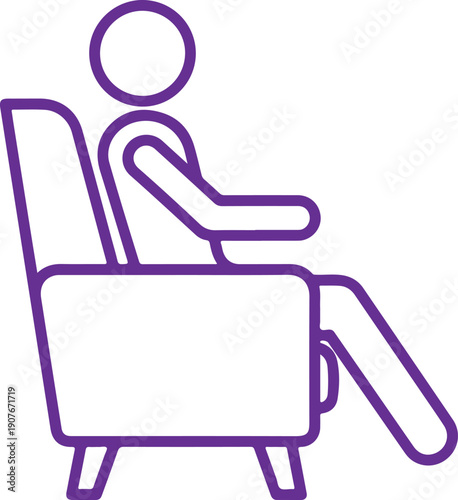 Simple line drawing of a person relaxing in a recliner chair with a minimalist design. Vector, illustration