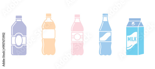 a collection of straightforward icons depicting a rectangular drink bottle on a white background

