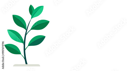 Green plant branch vector illustration with fresh leaves and stem on transparent background, isolated element for floral design, organic growth, and nature concepts art vector illustration.