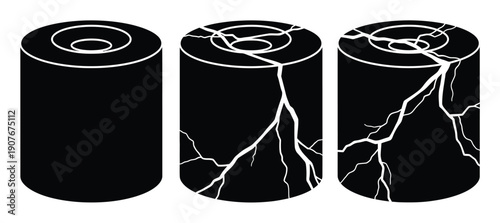 Three Cylinders Showing Progression of Cracks and Fractures