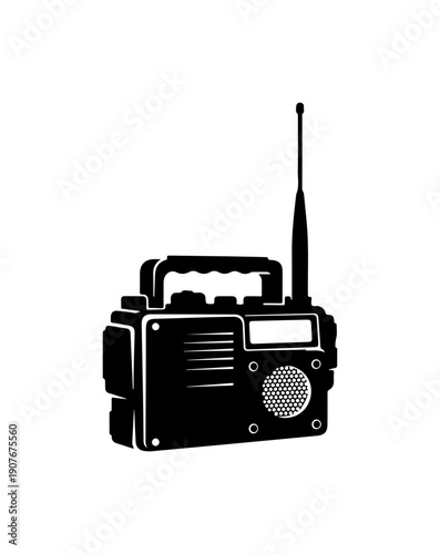 Retro Portable Radio Vector Icon - Classic AM/FM Receiver Silhouette