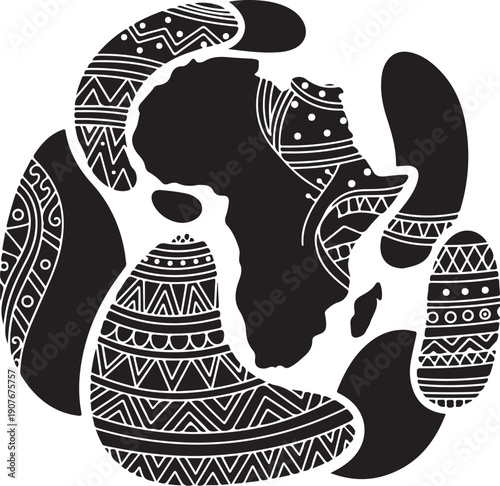 African continent map with traditional tribal pattern designs