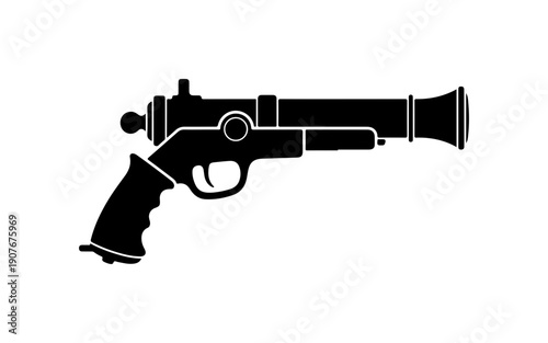 Black Vector Silhouette of a Sci-Fi Blaster Weapon
