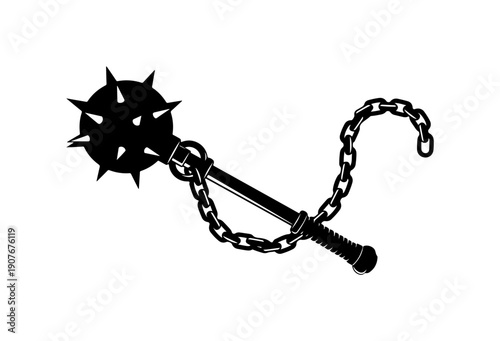 Spiked Mace with Chain Vector Illustration