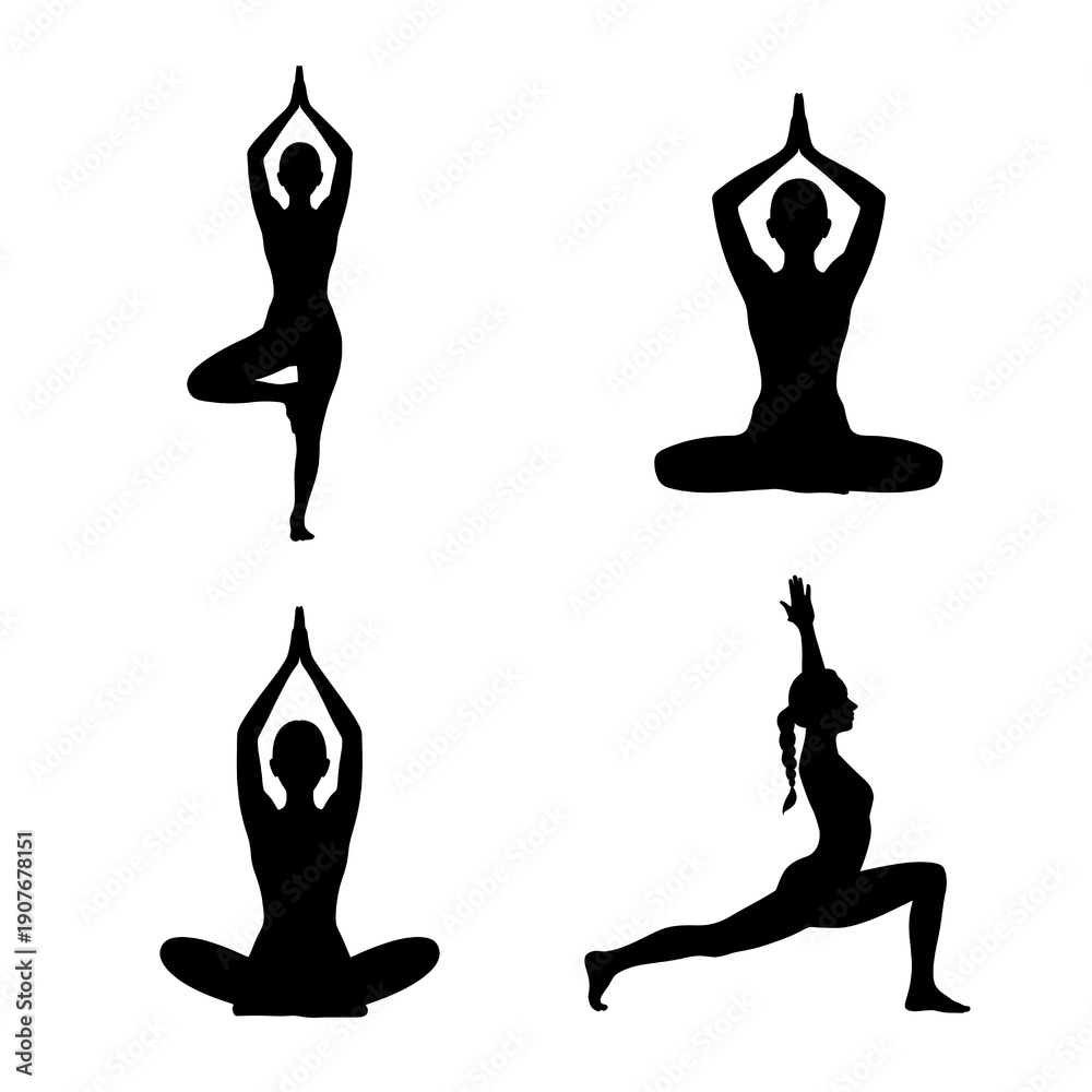 Fototapeta premium Silhouette of Yoga Meditation for Fitness and Stress Relief: Embracing a Healthy Lifestyle and Spirituality Through Mindfulness and Flexibility in Yoga Poses