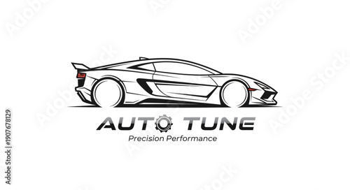 Black Sports Car Line Drawing Illustration.