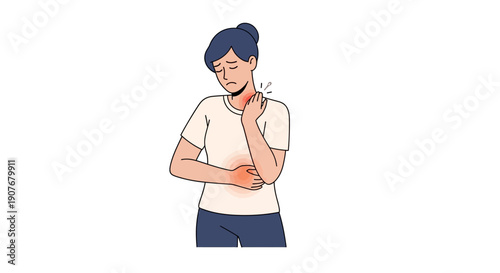 Woman Suffering From Neck Shoulder and Stomach Pain