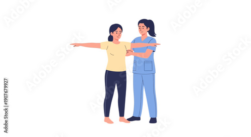 Physiotherapist Assisting Woman with Arm Mobility Exercise