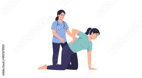 Physiotherapist Helps Female Patient with Back Pain Exercise