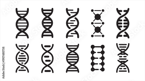 DNA double helix and molecular icon collection for biology and genetics design