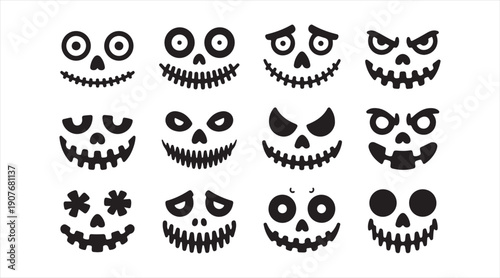 Spooky Halloween monster face icon collection with creepy expressions