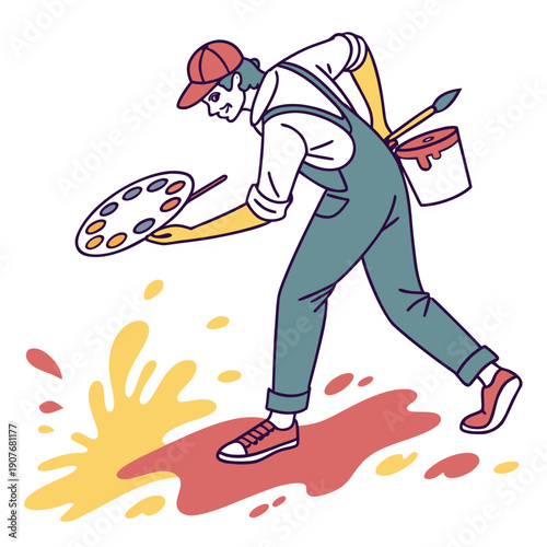 Accidental mud mixture: painter combines colors into a dull mass, humorously representing creative error vector.