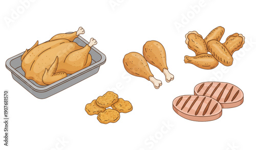 Chicken and Turkey Poultry Packaging Vector Set for Grocery Market