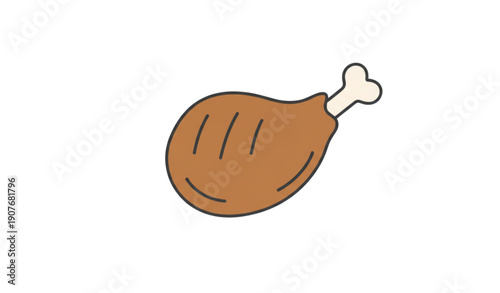 Cooked Chicken Thigh Flat Line Food Icon Vector