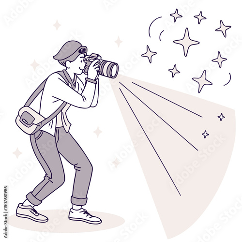 Photographer shooting floating dust particles in studio light, macro photography, abstract concept, creative process.