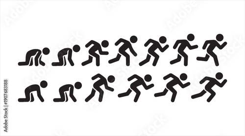 Minimal running sport silhouette icons showing speed, motion, and endurance