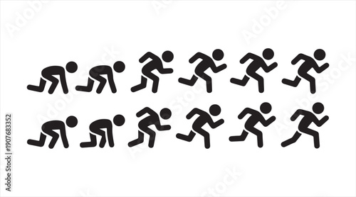 Runner silhouette icon collection with dynamic running and jogging poses