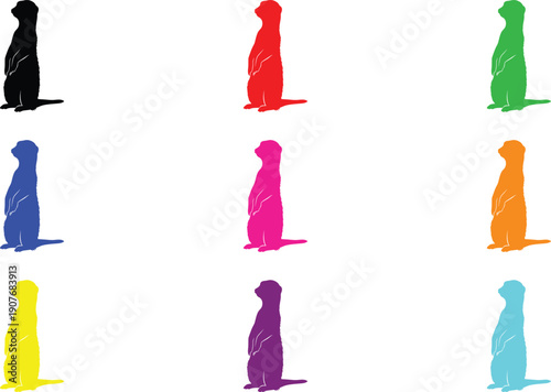 Colorful Meerkat Silhouette Pop Art Grid, Vibrant Wildlife Minimalist Vector Set