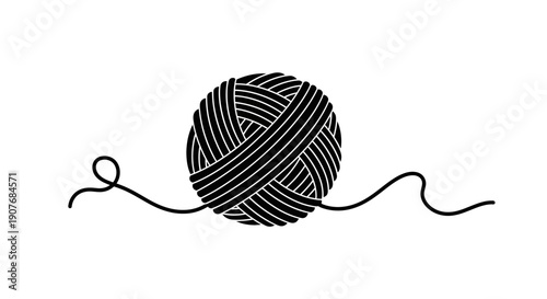Black Yarn Ball with Thread Icon