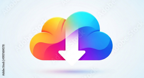 Cloud storage icon with colorful gradient and download arrow symbol