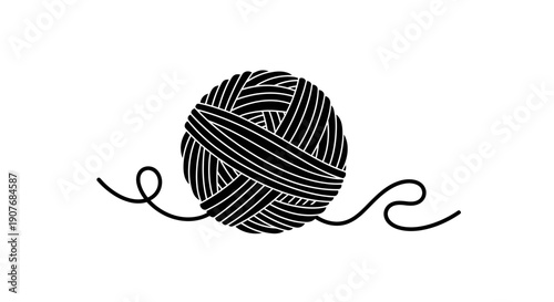 Black Yarn Ball with Thread Icon