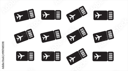 Editable airline ticket icon collection in clean flat style for apps and interfaces