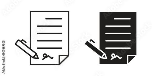 Signed contract icons collection. Line vector sign, symbol for web and mobile