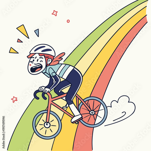 Playful Cartoon Cyclist Unknowingly Riding Backwards with a Humorous and Carefree Vibe. Funny Vector Illustration of an Unaware Person on a Bicycle.