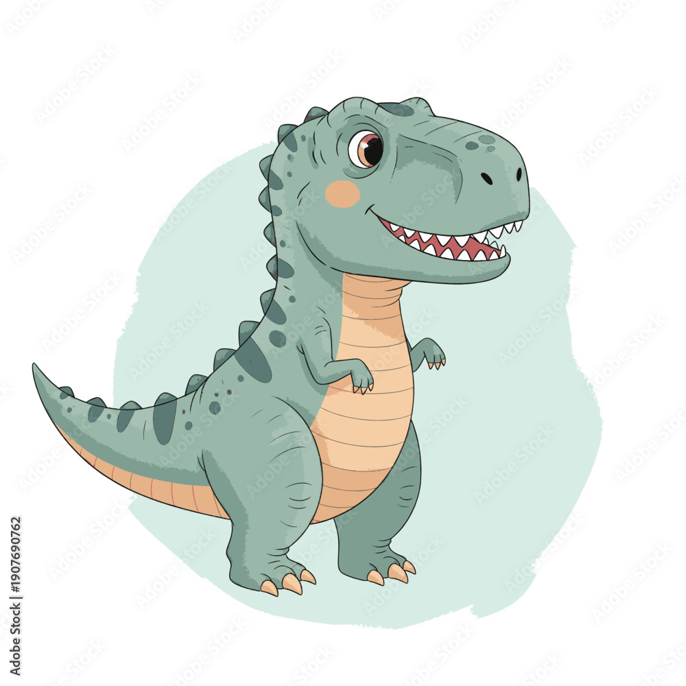 Naklejka premium Cute cartoon tyrannosaurus rex dinosaur standing with a happy expression.