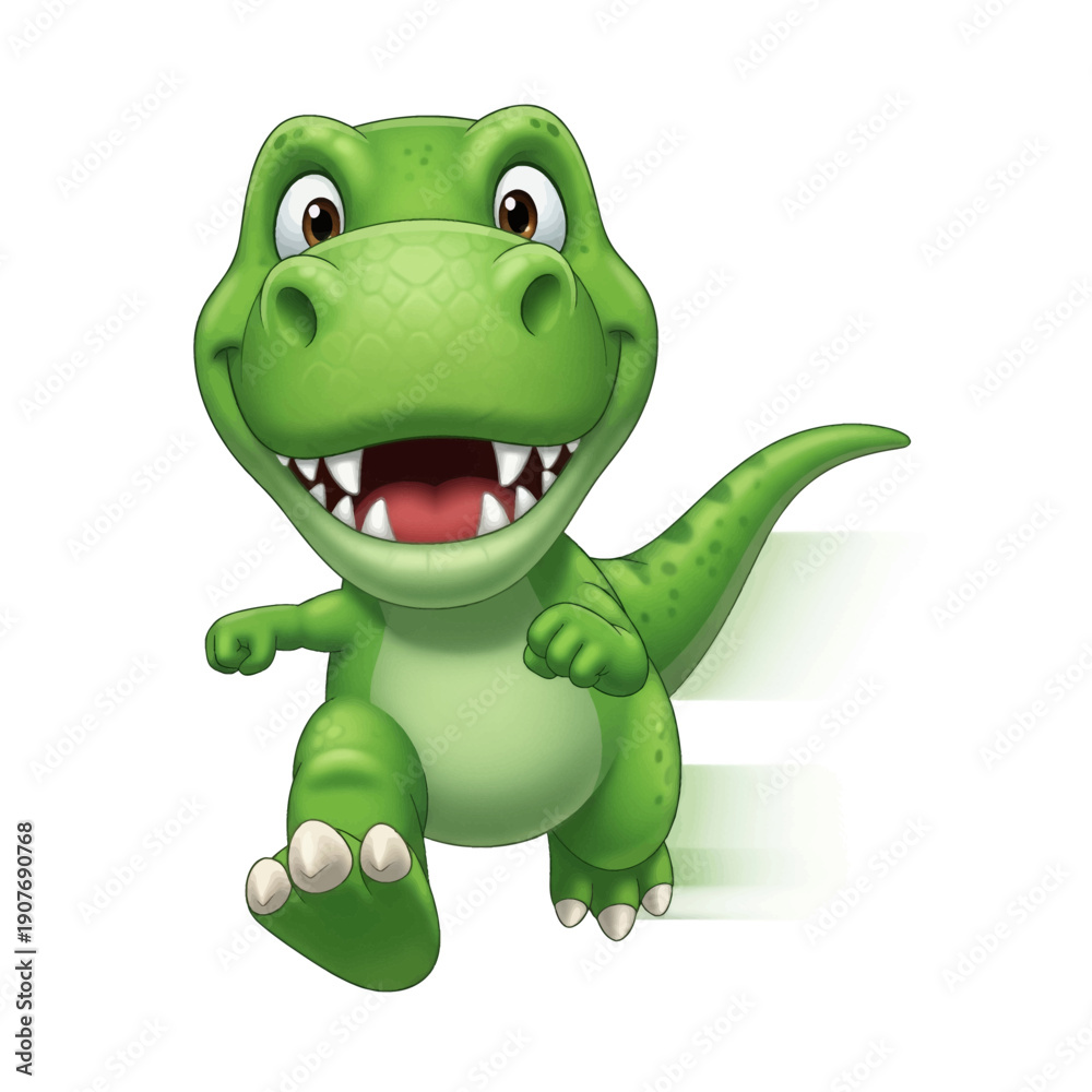 Fototapeta premium Cute Green Cartoon Dinosaur Character Isolated on White Background.