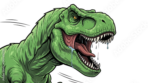 Ferocious Green Tyrannosaurus Rex Roaring with Drool.