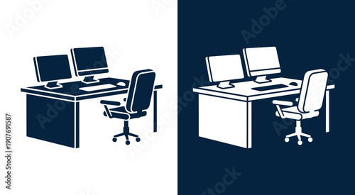 Office Workspace Furniture Icon Collection