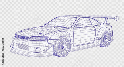 Blue Sports Car Illustration Side View.