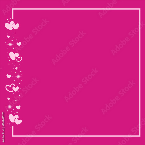 Square Border Frame With Love Hearts Ornament On Fuchsia Pink Background