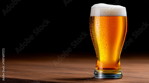 Tall Glass of Golden Beer w...