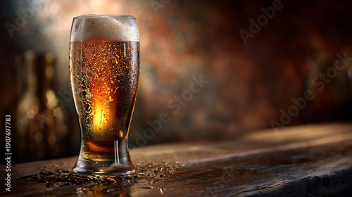Tall Glass of Golden Beer w...