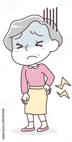 腰痛で苦しむシニア女性（ぎっくり腰）
