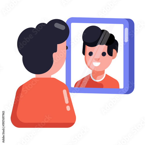A flat style icon depicting self reflection